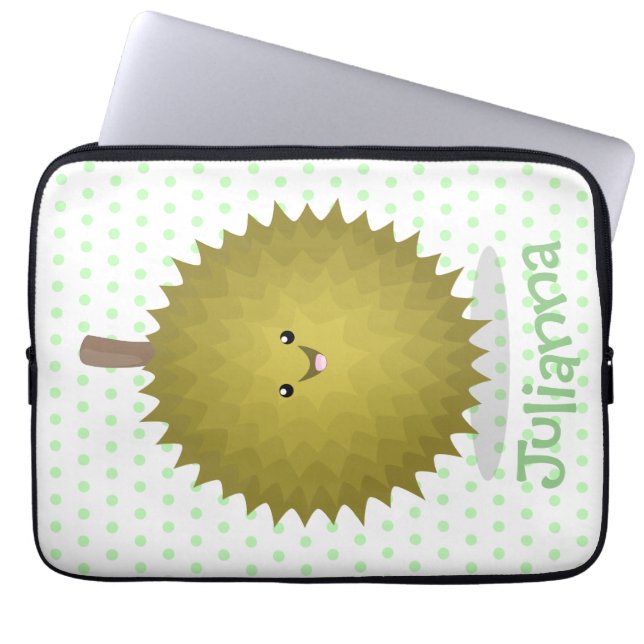 Cute happy durian cartoon illustratie laptop sleeve (Voorkant)