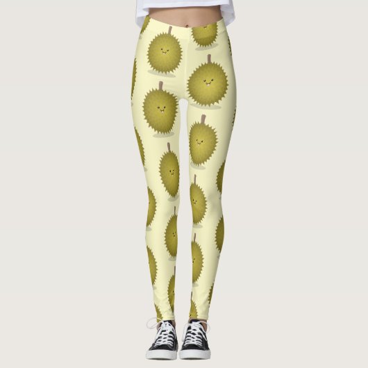 Cute happy durian cartoon illustratie leggings (Voorkant)