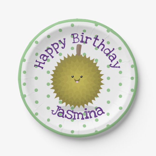 Cute happy durian cartoon illustratie papieren bordje (Voorkant)