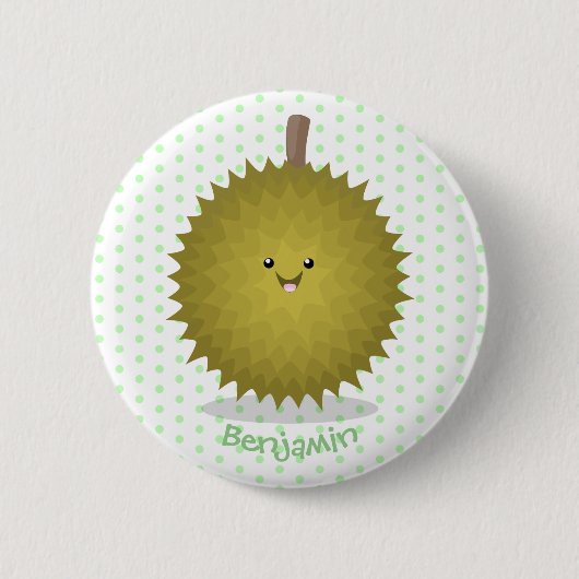 Cute happy durian cartoon illustratie ronde button 5,7 cm (Voorkant)