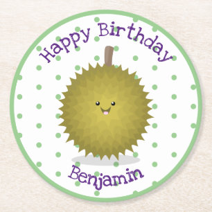 Cute happy durian cartoon illustratie ronde kartonnen onderzetter