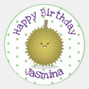 Cute happy durian cartoon illustratie ronde sticker