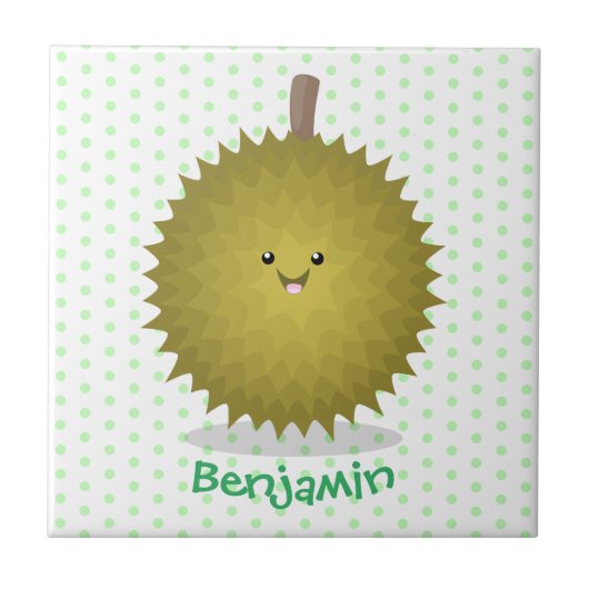 Cute happy durian cartoon illustratie tegeltje (Voorkant)