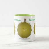 Cute happy durian cartoon illustratie tweekleurige koffiemok (Center)