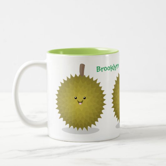 Cute happy durian cartoon illustratie tweekleurige koffiemok (Links)