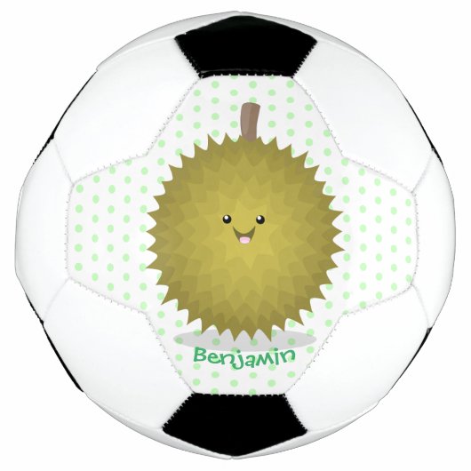 Cute happy durian cartoon illustratie voetbal (Voorkant)