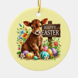 Cute Happy Easter aanpasbare koe Keramisch Ornament