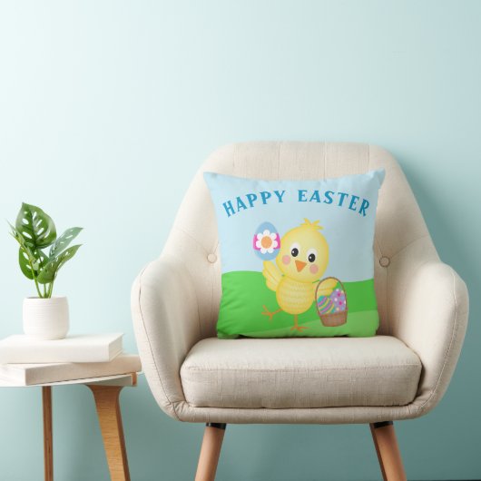 Cute Happy Easter Baby Chick Easter Bunny Kussen (Stoel)
