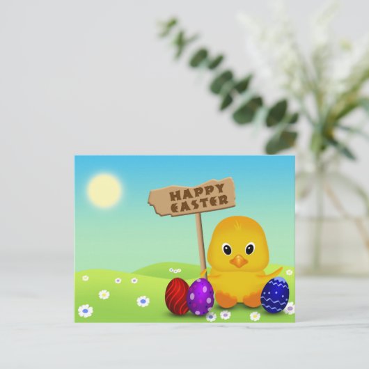 Cute Happy Easter Baby Chick Holiday Briefkaart (Staand voorkant)