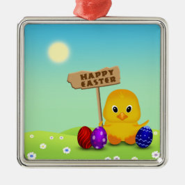 Cute Happy Easter Baby Chick Metalen Ornament