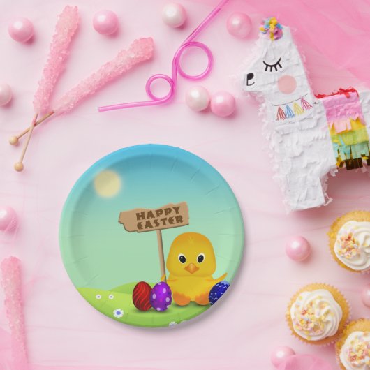 Cute Happy Easter Baby Chick Papieren Bordje (Feest)