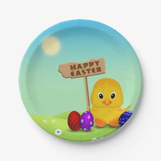 Cute Happy Easter Baby Chick Papieren Bordje (Voorkant)