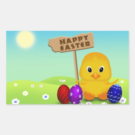 Cute Happy Easter Baby Chick Rechthoekige Sticker (Voorkant)