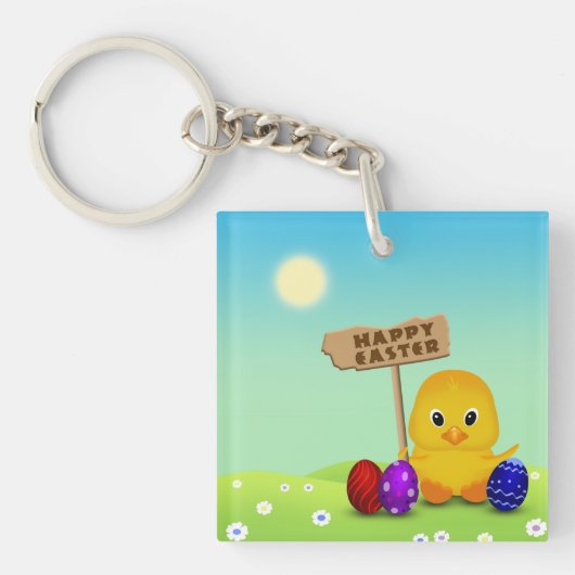 Cute Happy Easter Baby Chick Sleutelhanger (Voorkant)