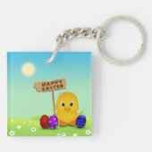 Cute Happy Easter Baby Chick Sleutelhanger (Achterkant)