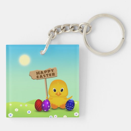 Cute Happy Easter Baby Chick Sleutelhanger (Achterkant)