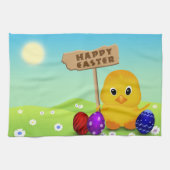 Cute Happy Easter Baby Chick Theedoek (Horizontaal)