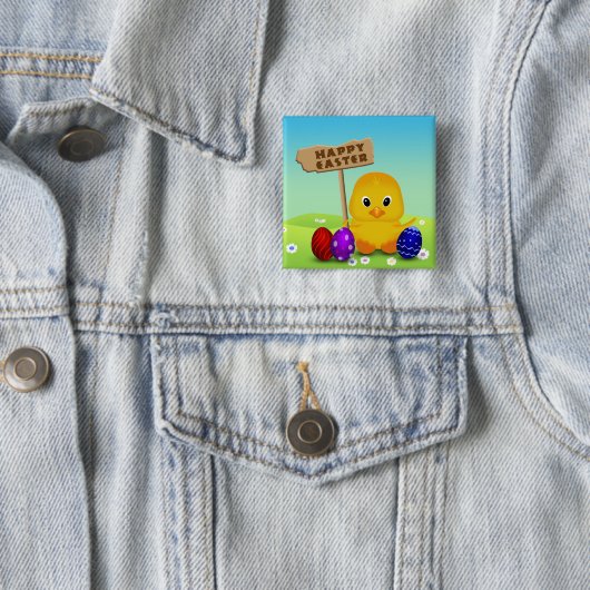 Cute Happy Easter Baby Chick Vierkante Button 5,1 Cm (In situ)