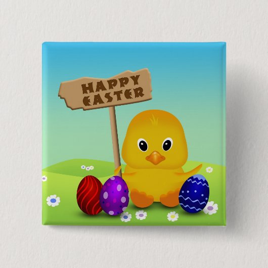 Cute Happy Easter Baby Chick Vierkante Button 5,1 Cm (Voorkant)
