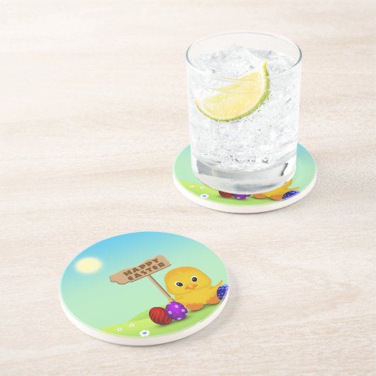 Cute Happy Easter Baby Chick Zandsteen Onderzetter (Zijkant)