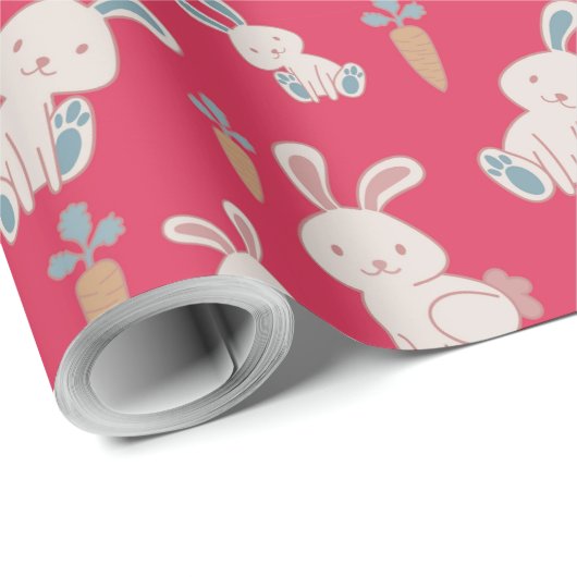 Cute & Happy Easter Bunnies Red Cadeaupapier (Rol Hoek)