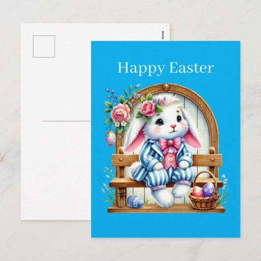 Cute Happy Easter bunny Feestdagenkaart (Voorkant / Achterkant)