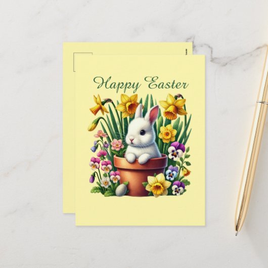 Cute Happy Easter bunny Feestdagenkaart (Voorkant / Achterkant in situ)