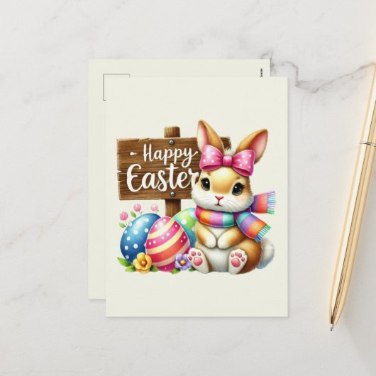 Cute Happy Easter bunny Feestdagenkaart (Voorkant / Achterkant in situ)