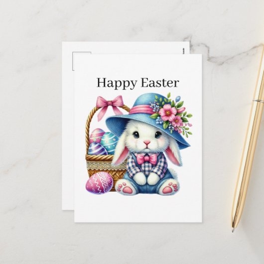 Cute Happy Easter bunny Feestdagenkaart (Voorkant / Achterkant in situ)