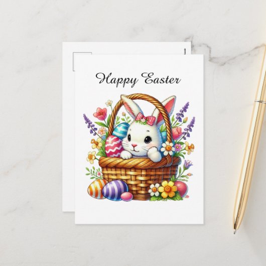 Cute Happy Easter bunny Feestdagenkaart (Voorkant / Achterkant in situ)