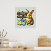 Cute Happy Easter bunny Poster (Keuken)