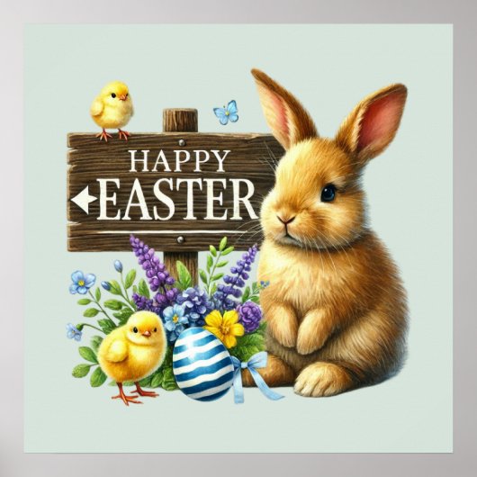 Cute Happy Easter bunny Poster (Voorkant)