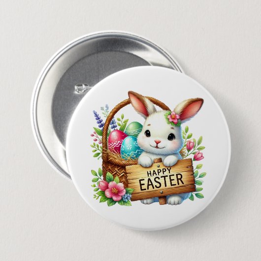 Cute Happy Easter bunny Ronde Button 7,6 Cm (Voorkant /achterkant)