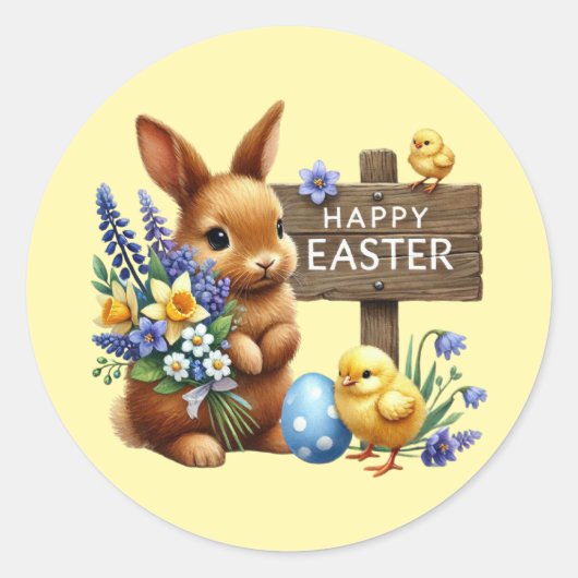 Cute Happy Easter bunny Ronde Sticker (Voorkant)