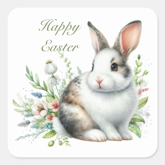 Cute Happy Easter bunny Vierkante Sticker (Voorkant)