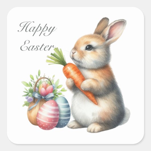 Cute Happy Easter bunny Vierkante Sticker (Voorkant)