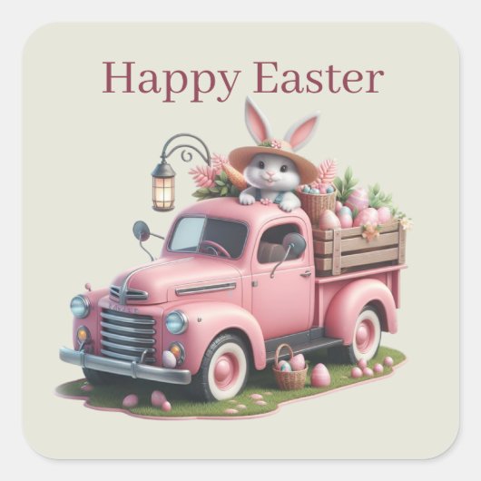 Cute Happy Easter bunny Vierkante Sticker (Voorkant)