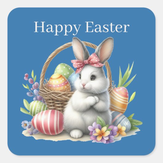 Cute Happy Easter bunny Vierkante Sticker (Voorkant)