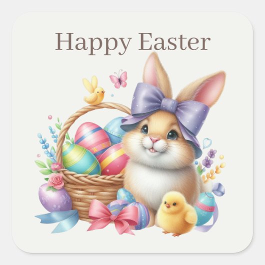 Cute Happy Easter bunny Vierkante Sticker (Voorkant)