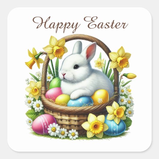 Cute Happy Easter bunny Vierkante Sticker (Voorkant)