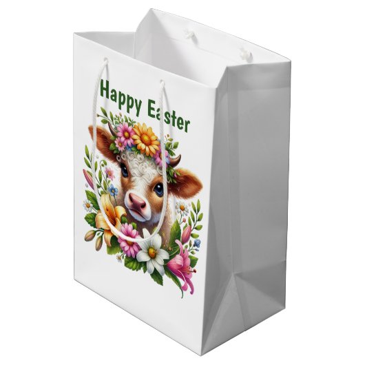 Cute Happy Easter cow customizable Medium Cadeauzakje (Achterkant Gekanteld)