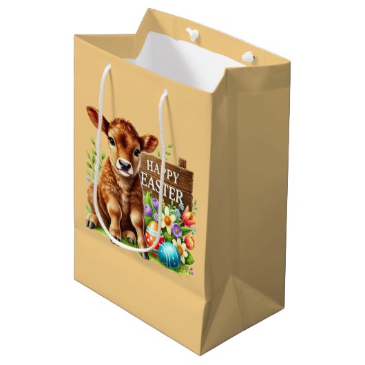 Cute Happy Easter cow Medium Cadeauzakje (Voorkant Gekanteld)