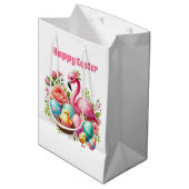 Cute Happy Easter pink flamingo  Medium Cadeauzakje (Voorkant Gekanteld)