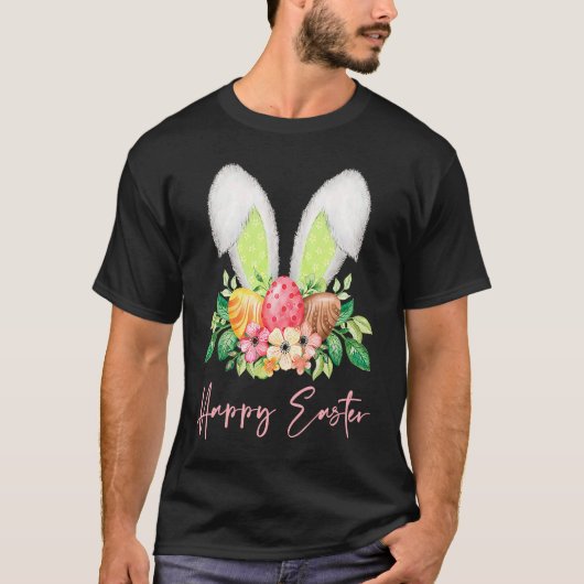 Cute Happy Easter Rabbit Ears Dye Eggs & Spring Fl T-shirt (Voorkant)