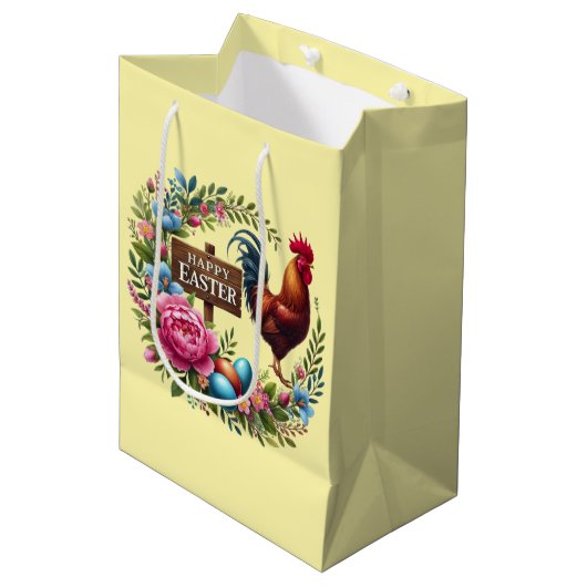 Cute Happy Easter rooster  Medium Cadeauzakje (Voorkant Gekanteld)