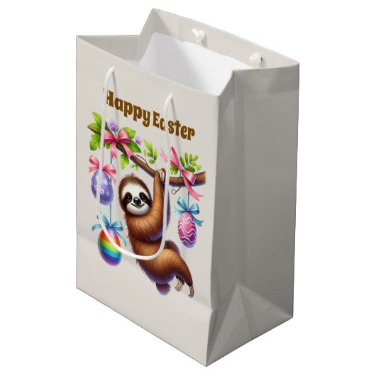 Cute Happy Easter sloth  Medium Cadeauzakje (Voorkant Gekanteld)