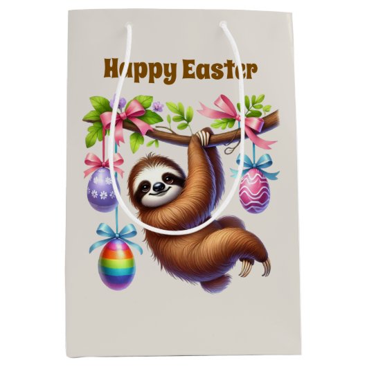 Cute Happy Easter sloth  Medium Cadeauzakje (Voorkant)