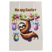 Cute Happy Easter sloth  Medium Cadeauzakje (Achterkant)