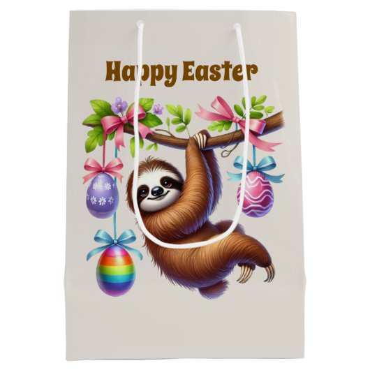Cute Happy Easter sloth  Medium Cadeauzakje (Achterkant)