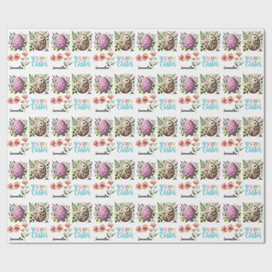 Cute Happy Easter Typography with Easter Eggs Name Cadeaupapier (Vlak)